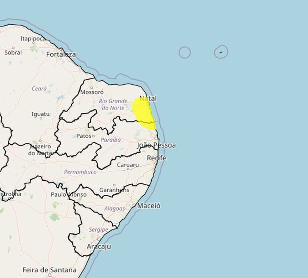 Natal e outras 45 cidades do RN estão no alerta do acumulado de chuvas do Inmet — Foto: Divulgação/Inmet