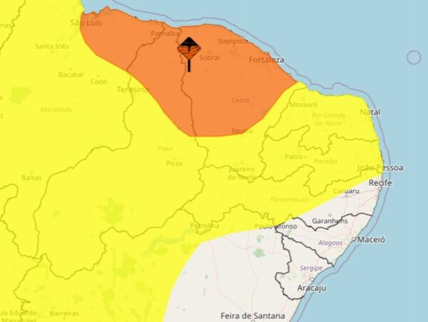RN tem previsão de chuva forte e alerta de ventos de até 60 km/h — Foto: Inmet/Reprodução