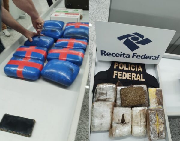 Homem é preso ao desembarcar no Aeroporto de Natal com 11 quilos de maconha na bagagem — Foto: Receita Federal