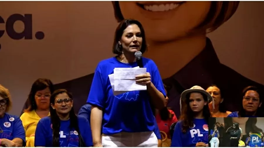 Michelle Bolsonaro durante evento do PL mulher. Foto: Reprodução/Youtube