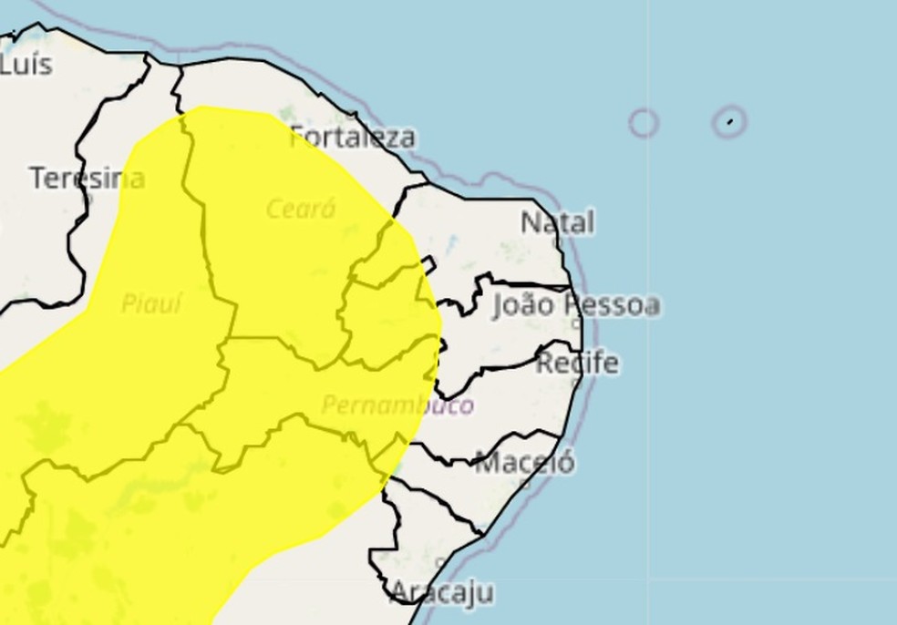 Aviso de baixa umidade do ar abrange 47 cidades do RN, nesta segunda-feira (25) — Foto: Inmet/Reprodução