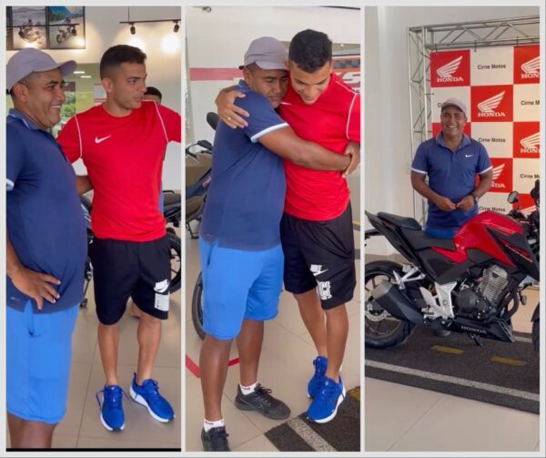 Bruno Rodrigues dá moto a professor Janilson Bossal — Foto: Reprodução