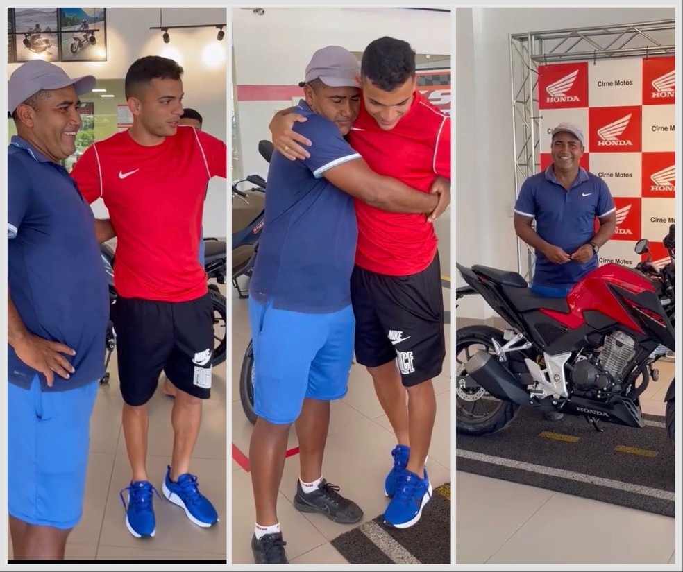 Bruno Rodrigues dá moto a professor Janilson Bossal — Foto: Reprodução