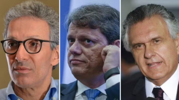 Os governadores Romeu Zema (MG), Tarcísio de Freitas (SP) e Ronaldo Caiado (GO) — Foto: O Tempo/Agência O Globo, Edilson Dantas / Agência O Globo e Jefferson Rudy / Agência Senado