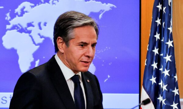 FILE PHOTO: New U.S. Secretary of State Antony Blinken holds first press briefing at the State Department in Washington