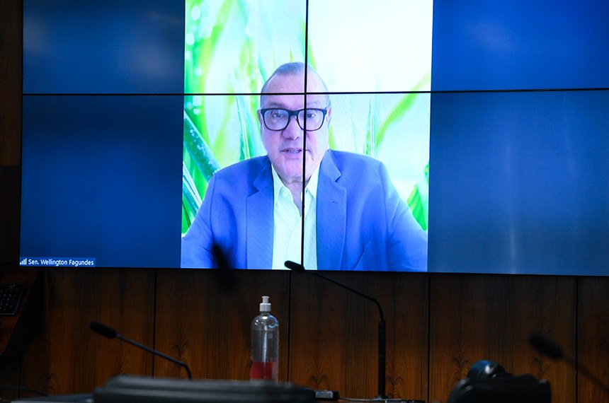Na tela: Presidente eventual, senador Wellington Fagundes (PL-MT), em pronunciamento via videoconferência.