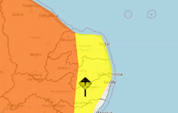 Alertas de chuvas intensas abrangem todos os municípios do Rio Grande do Norte — Foto: Inmet/Reprodução