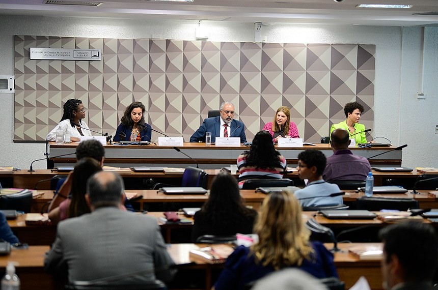 Mesa:
coordenadorade Ações Afirmativas do Ministério da Igualdade Racial (MIR), Vanessa Machado;
diretora de Projetos Paradesportivos de Educação, Laser e Inclusão Social da Secretaria Nacional de Paradesporto, Nayara Falcão;
presidente da CDH, senador Paulo Paim (PT-RS);
diretora-geral do Senado Federal, Ilana Trombka;
coordenadora do Comitê Permanente pela Promoção da Igualdade Racial de Gênero e Raça do Senado Federal, Stella Maria Vaz Santos Valadares.