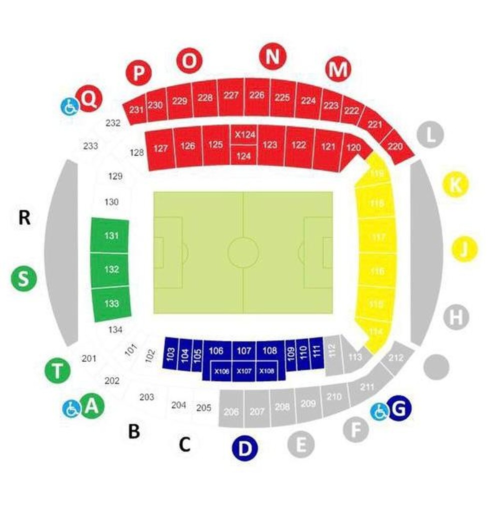 Mapa da Arena das Dunas mostra portões de acesso — Foto: Reprodução