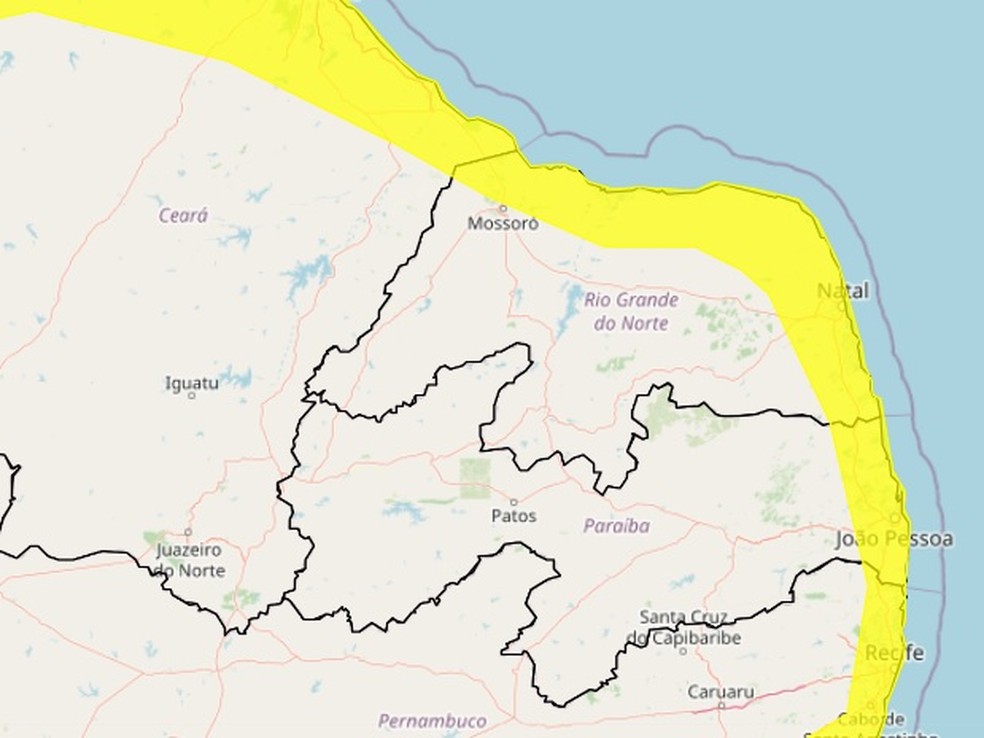 Inmet alerta para chuvas intensas em 63 cidades do RN — Foto: Reprodução/Inmet