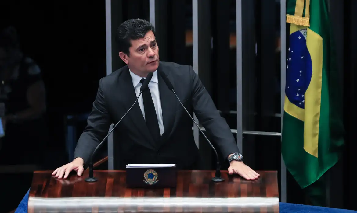 Brasília (DF) 22/03/2023Senador, Sergio Moro, durante discurso na tribuna do senado onde falou sobre atentado contra ele e sua família.