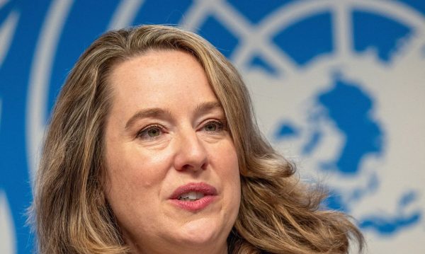 FILE PHOTO: Amy Pope, the new director general of the International Organization for Migration (IOM) attends a news conference in Geneva, Switzerland October 2, 2023. REUTERS/Denis Balibouse/File Photo