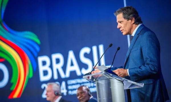 17/04/2024- O ministro da Fazenda, Fernando Haddad, durante reunião G20 Brazil em Washington: Evento na U.S Chamber of Commerce. Foto: Diogo Zacarias/MF