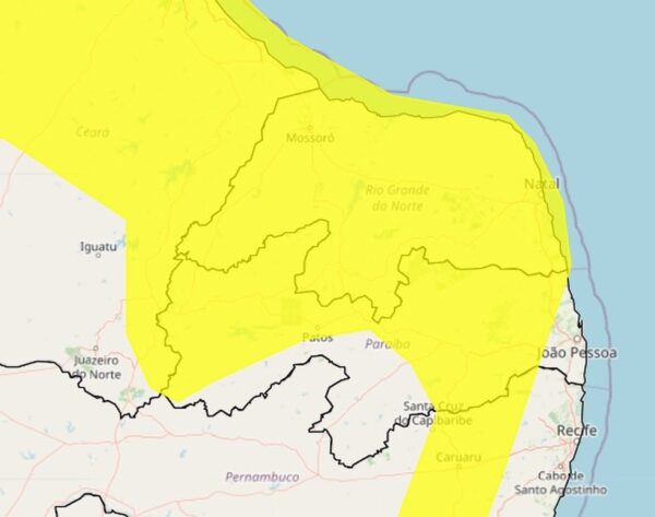 Inmet emite alerta de acumulado de chuvas para todo o Rio Grande do Norte — Foto: Reprodução/Inmet