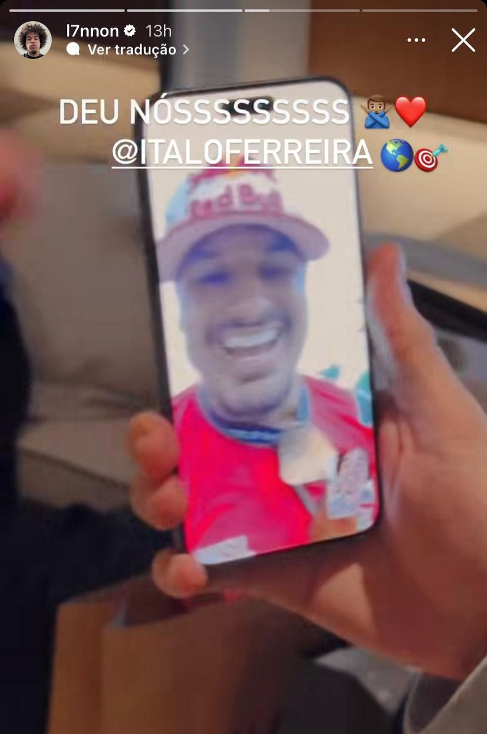 Ítalo Ferreira e L7nnon se falaram logo depois da final em Teahupoo — Foto: Reprodução