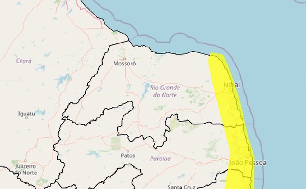 Inmet alerta para acumulado de chuvas em Natal e mais 35 cidades do RN — Foto: Reprodução/Inmet