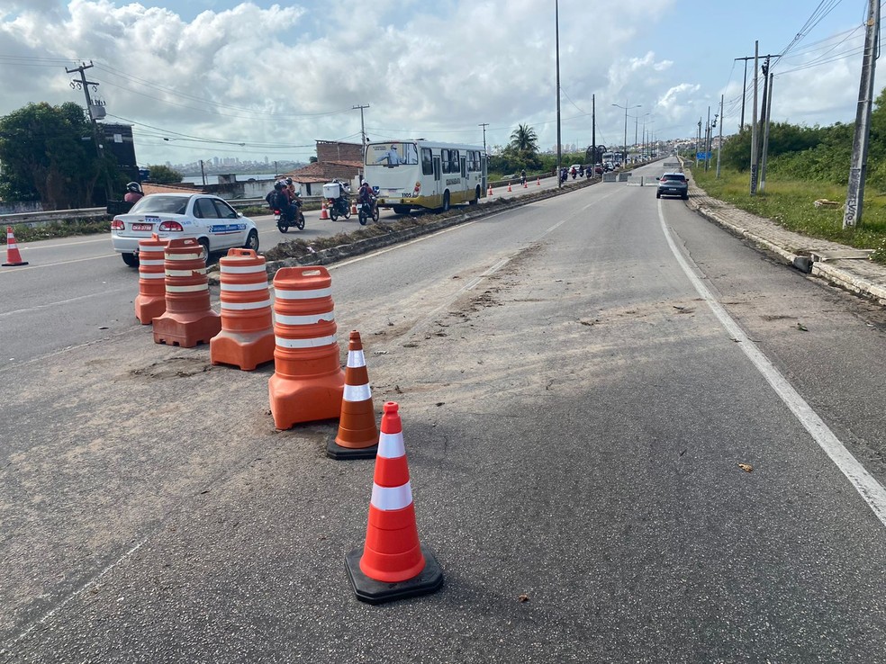 Ponte de Igapó na manhã desta quarta-feira (13), em Natal. — Foto: Pedro Trindade/Inter TV Cabugi