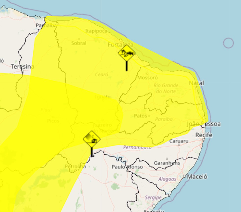 Alerta do Inmet atinge todo o Rio Grande do Norte — Foto: Divulgação/Inmet