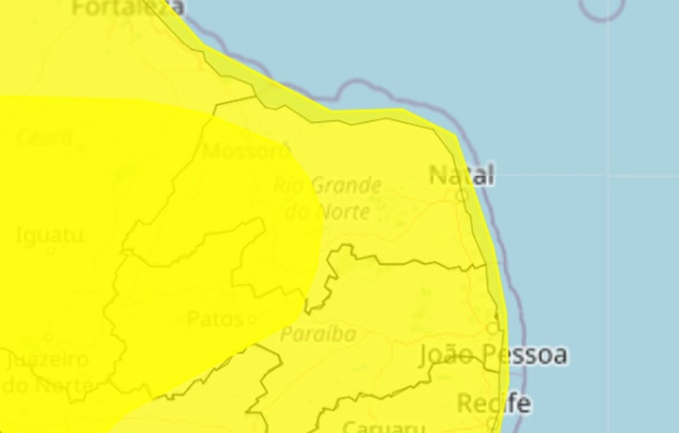 Avisos meteorológicos de vendaval e baixa umidade abrangem cidades do RN — Foto: Inmet/Reprodução
