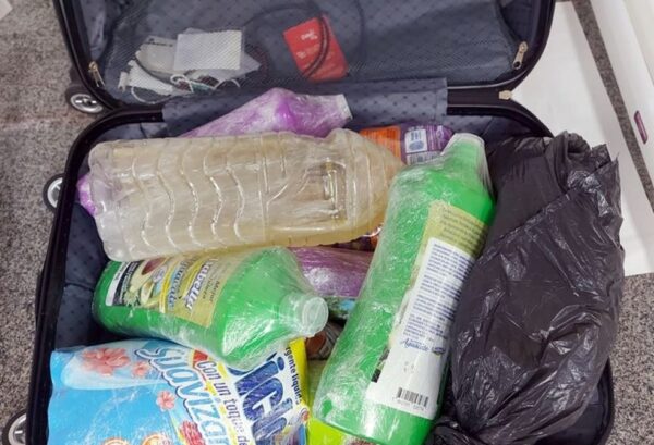 Cocaína estava diluída em garrafas de shampoo e detergente, segundo a Polícia Federal — Foto: PF/Divulgação