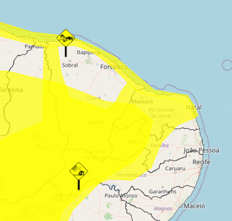 Alerta de ventos costeiros e vendaval para o RN — Foto: Divulgação/Inmet